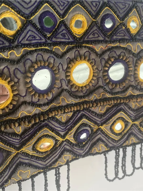 Vintage 90s small formal handbag boho beaded mirror embroidered purse - Image 3