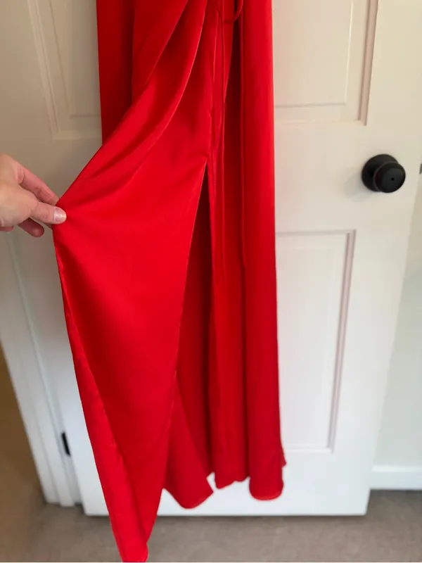 Free People x Fame & Partners Dea Red Satin Wrap‎ Maxi Dress Size 8 - Image 2