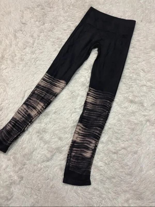 Free people movement Black Leggings with Neutral Tie-Dye Lower Panels - Image 3
