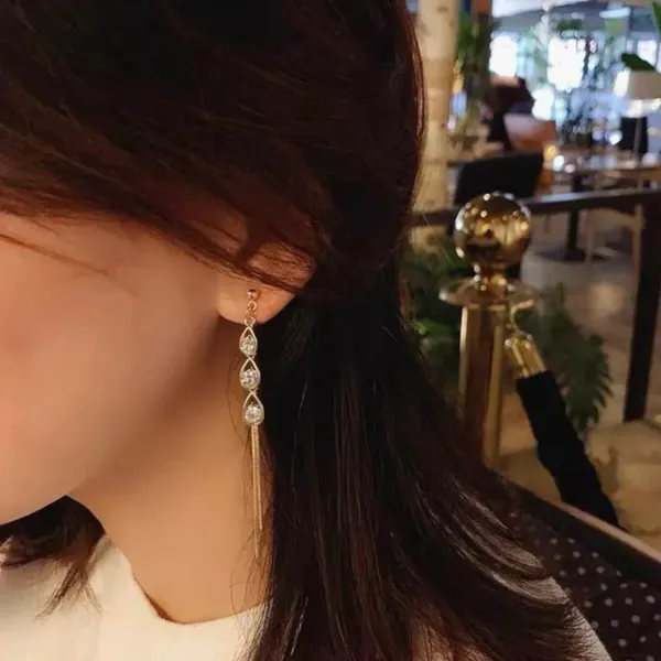 Elegant Crystal Long Tassel Dangle Drop Earrings for Women - Image 4
