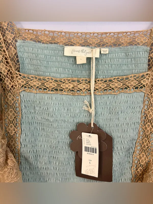 NWT Forever That Girl Blue/Tan Ruffle Lace Peplum Fairy Top Large Anthropologie - Image 12