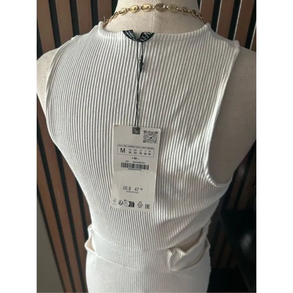 Zara Long Fitted Dress With Cut-Out Detail White Size M - Image 7