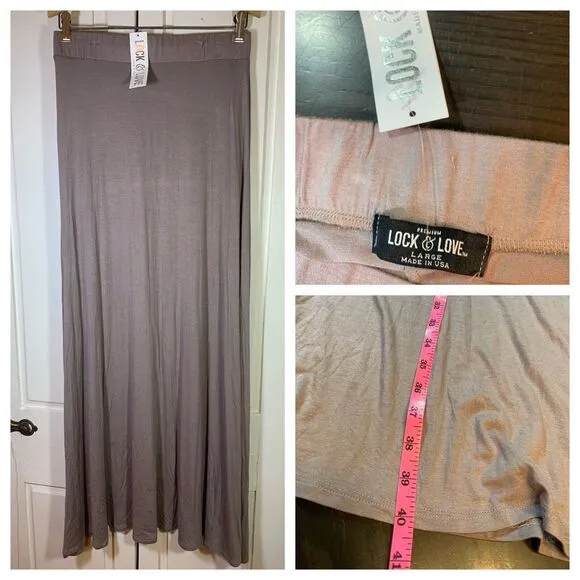 Lock & Love Neutral Long Maxi Skirt Size Large Pull On Elastic Waistband Minimal - Image 2