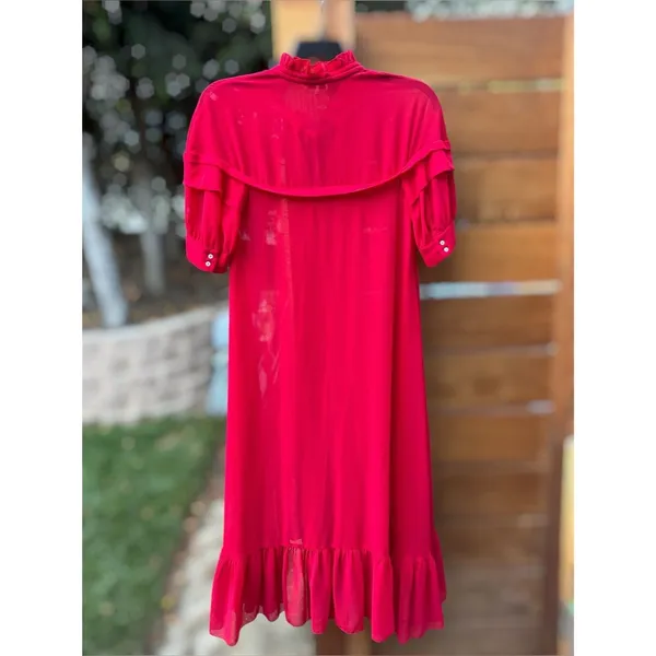 Sandro Paris Joy Rouge Écarlat Ruffled Midi Dress Red Sheer Romantic 38- US 6 - Image 4