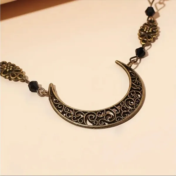 Crescent Moon Head Chain Vintage Style Crystal‎ Flower Bohemian Gypsy Headwear - Image 2