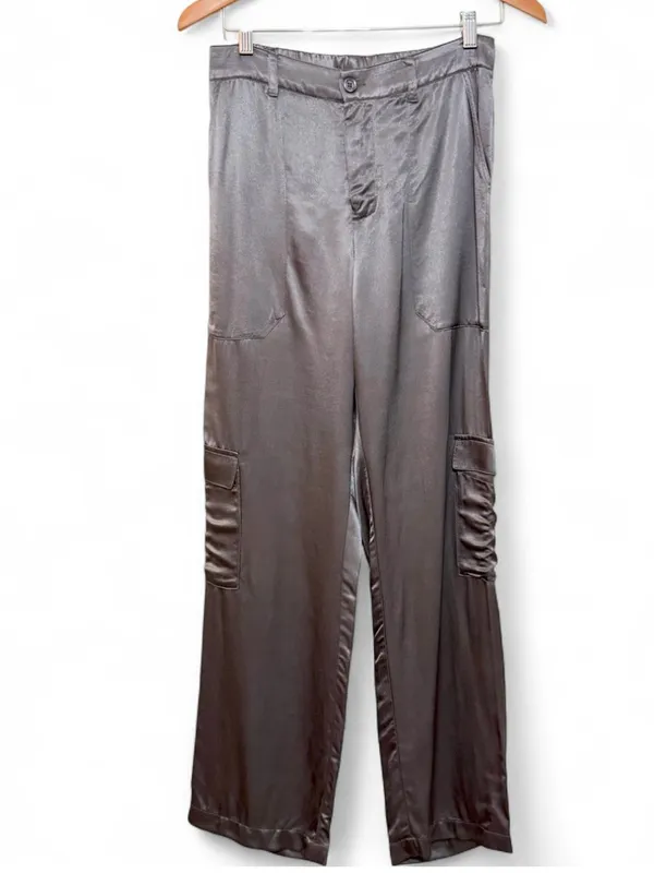 Young Fabulous & Broke (YFB) Women’s Satin Gray Cargo Pants Size Small - Image 2