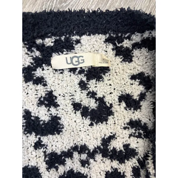 UGG Leopard Print Cardigan Womens Small Cozy Open Front Sweater - Image 3