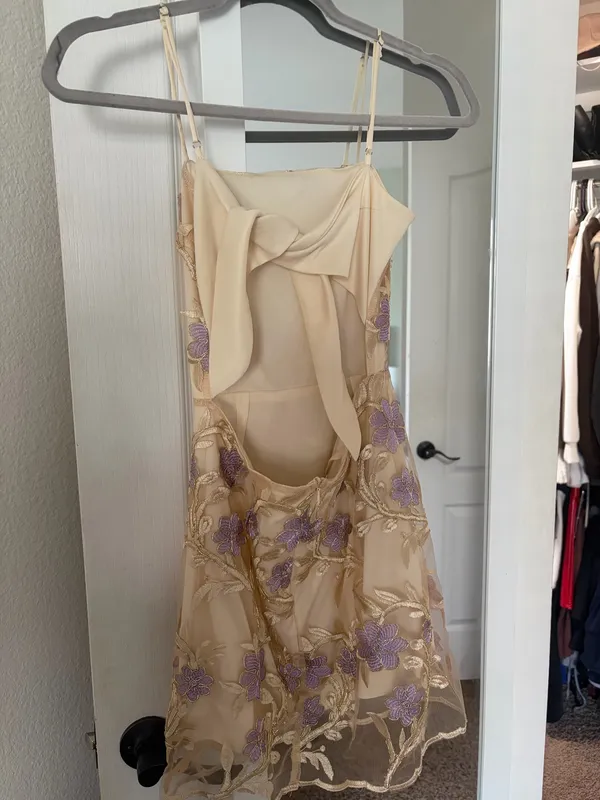 Champagne floral mini dress - Image 2