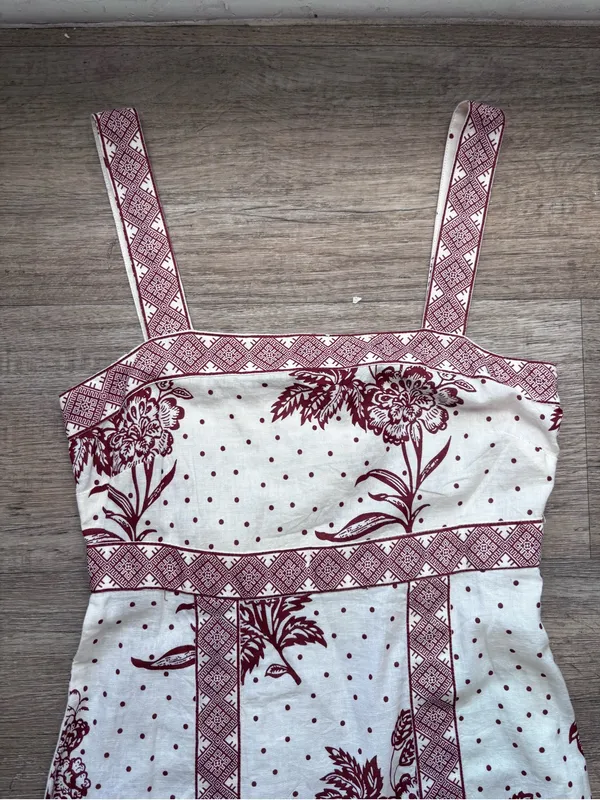 Cottagecore Cotton Linen Block Print Floral Polka Dot Maxi Dress Boho Tulip C. - Image 4