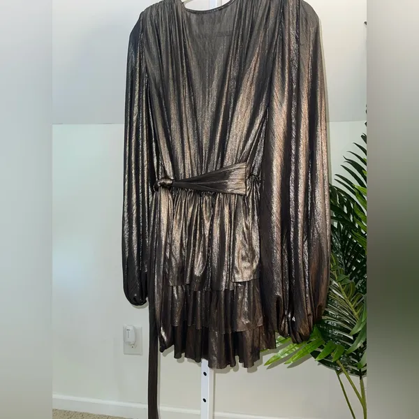Bronx And Banco 'Bedouin' Gold Metallic‎ Mini Dress Size M - Image 6