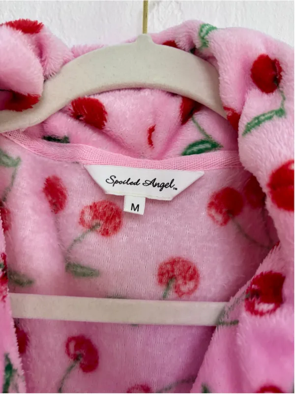 Women's Spoiled Angel Cherry Print Robe, Size M, Pink and Red - Image 2