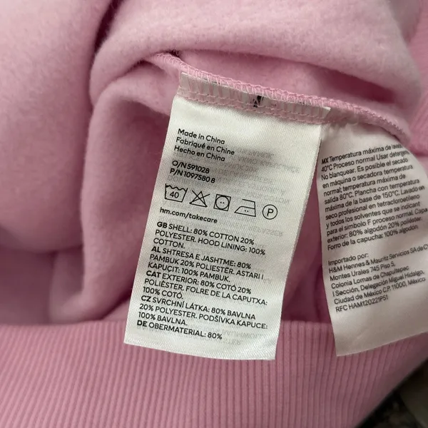 H&M Ville De Lumiere Montmartre Paris 1998 Pink Embroidered Hoodie Size M - Image 6