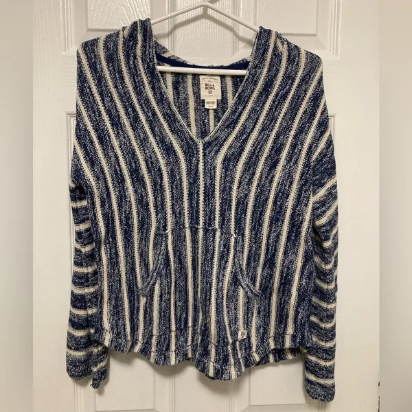 *Billabong Navy & Cream V Neck Knit Hoodie Sweater #U - Image 3