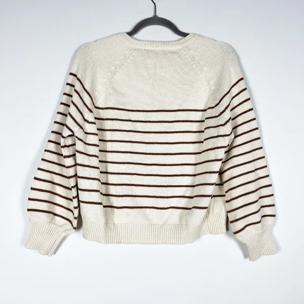Sezane Leontine Cotton Henley Button Collar Pullover Jumper Sweater Ecru Camel - Image 4