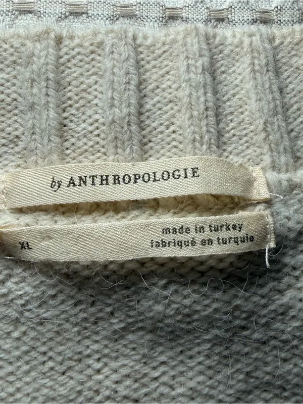 Anthropologie Ivory Sweater Vest XL Wns Cable Knit V-Neck Sleeveless Ivy Prep - Image 3