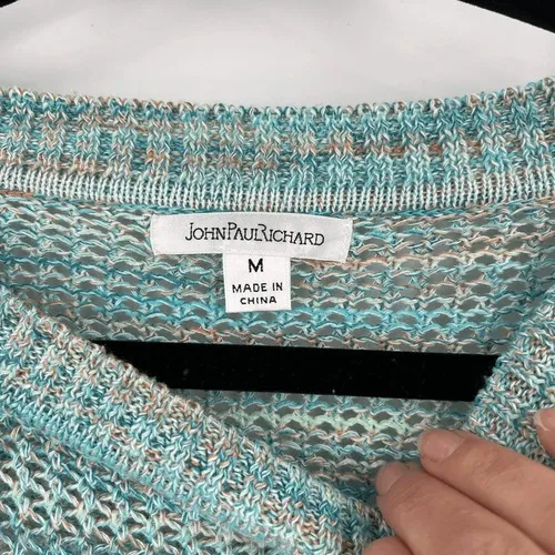 John Paul Richard Women's Beachy Knit Pullover Sweater Green Blue Medium coastal - Image 4