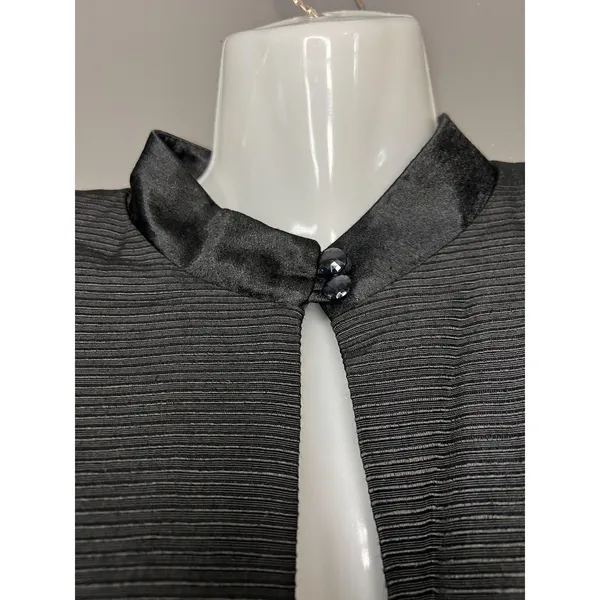 Handmade Cropped Jacket Womens Medium Black Textured Stripe Bolero Satin Collar Lined - Image 4
