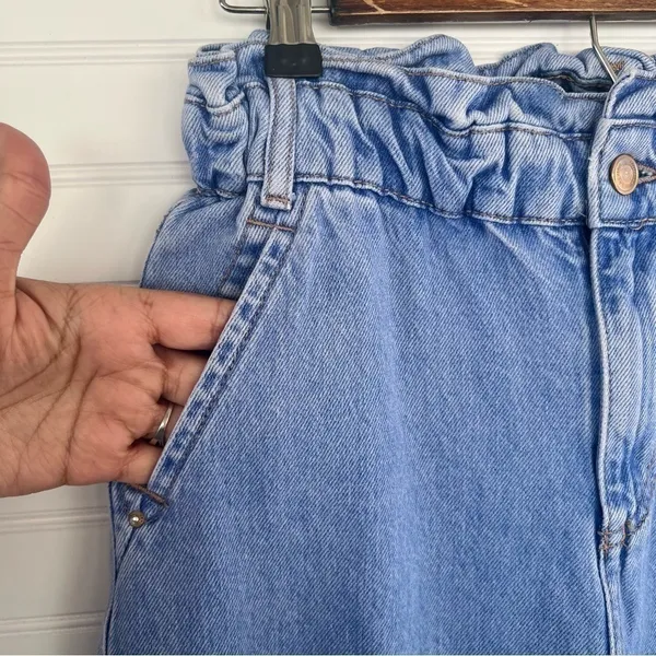 Zara Paperbag Waist Jeans Small Light Wash High Rise Ruffle Denim Mom Pants - Image 6