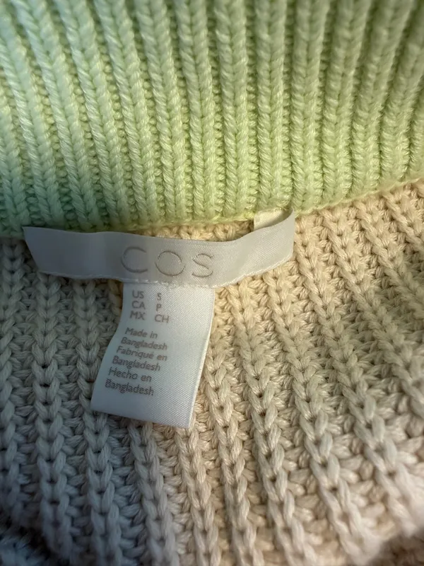 COS Cotton Ribbed Knit Colorblock Cardigan Cream Green - Image 5