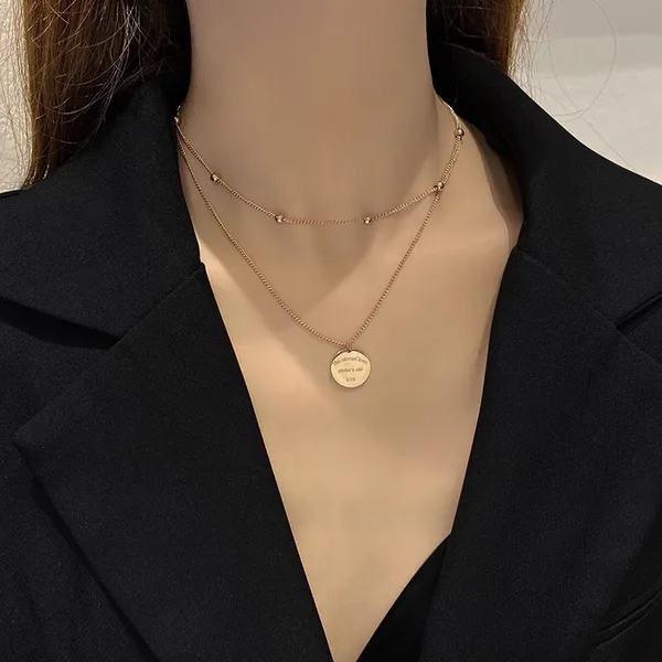 14K Rose Gold Plated Layered Pendant Necklace for Women - Image 4