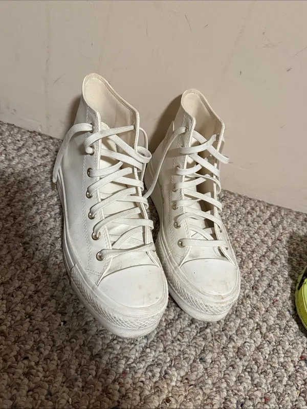 Converse All Star Platform High Platform Chuck Sneakers White Egret Gold 9.5 - Image 3