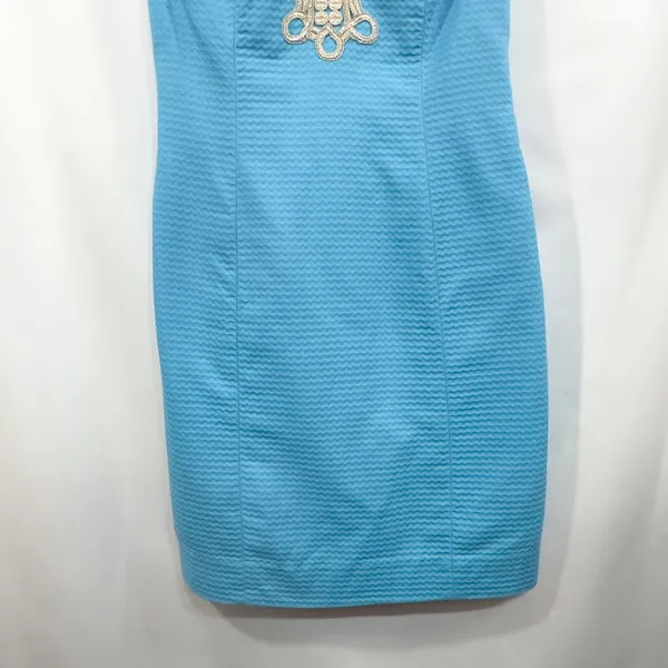 Lilly Pulitzer Size 00 Sheath Dress‎ Sleeveless Textured Gold Trim Blue 797 - Image 7