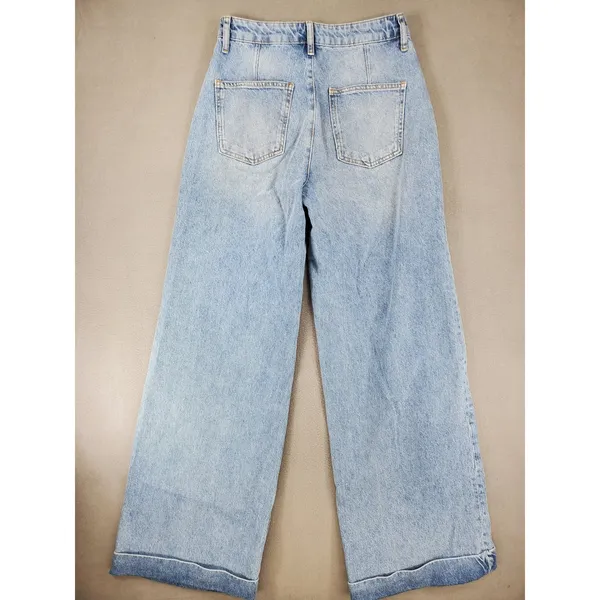 Pilcro and the Letterpress Wide Leg Jeans Womens 26 Blue Light Wash Pleated High‎ Rise Anthropologie - Image 4