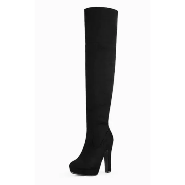 H & M Thigh High Platform Boots Stretch Faux Suede Black 10 - Image 9