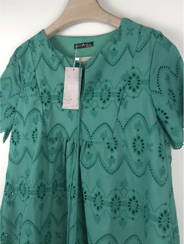 Emery Rose Green Eyelet Embroidered Babydoll Mini Dress NWT Size S Boho - Image 7