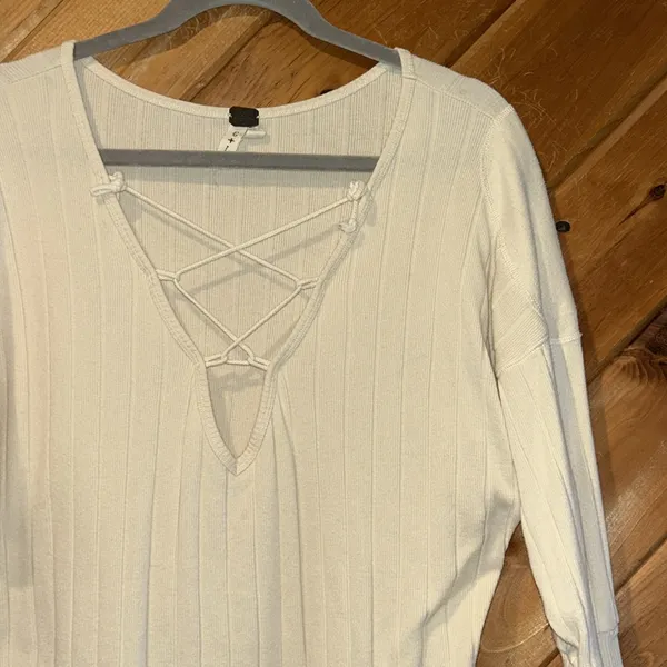 We the free free people cream lace up ribbed sweater top - Image 3