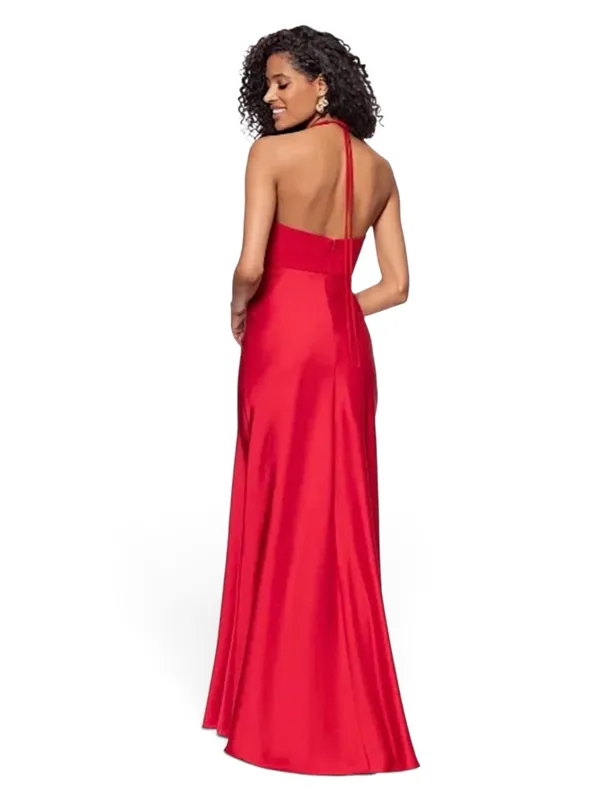 NWT Betsy & Adam Red Halter Evening Gown. Size 8 - Image 3