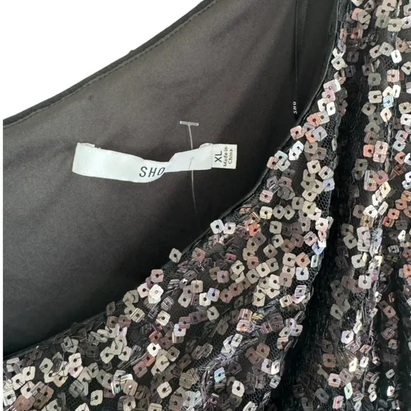 Tadashi Shoji SHO On Shoulder Long Sleeve Ruched Sequin Mini‎ Dress XL - Image 6