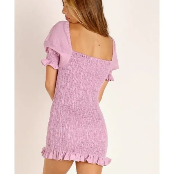 Faithful the Brand Annibelis Linen Mini Dress‎ Lilac Puff Sleeves Size Small - Image 2