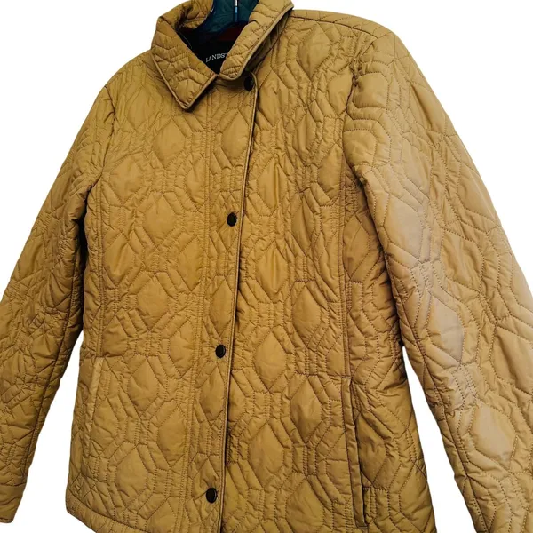 Lands End Womens Primaloft Quilted Jacket Tan Khaki‎ Snap Front Sz S 6-8 - Image 3