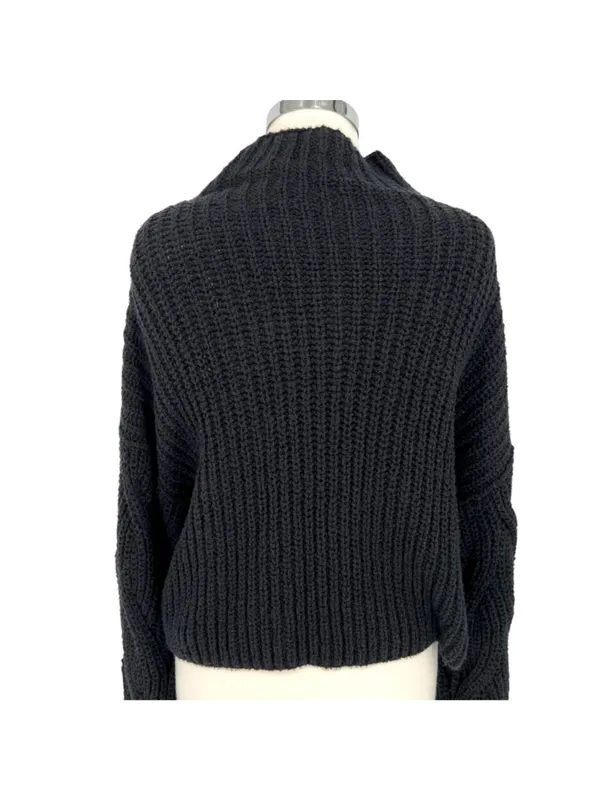 Free People Seasons Change Black Knit Cotton Sweater Size Small Edgy Minimalist - Image 7