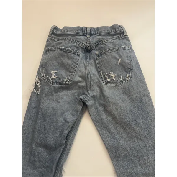 Agolde Women's 90's Mid Rise Distressed Jeans Light Blue Button Fly Size 24 - Image 12