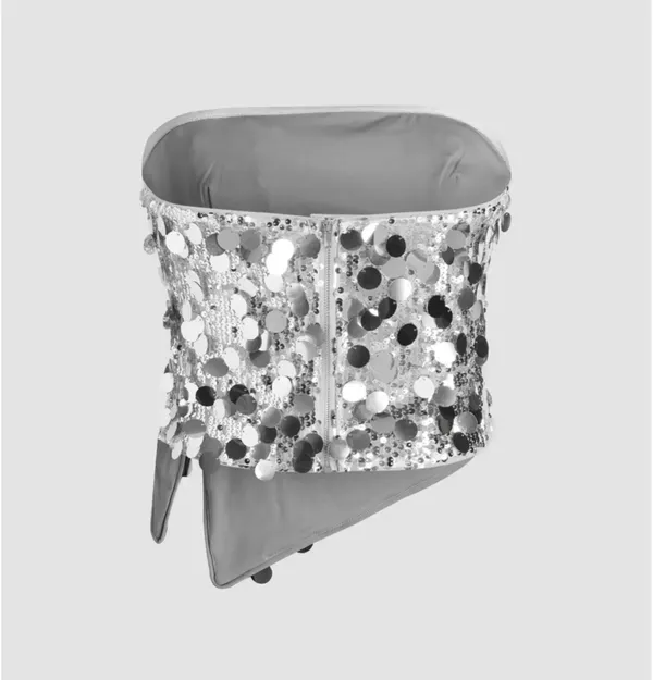 Cider SEQUIN ASYMMETRICAL SPLIT TUBE CROP TOP - Image 7