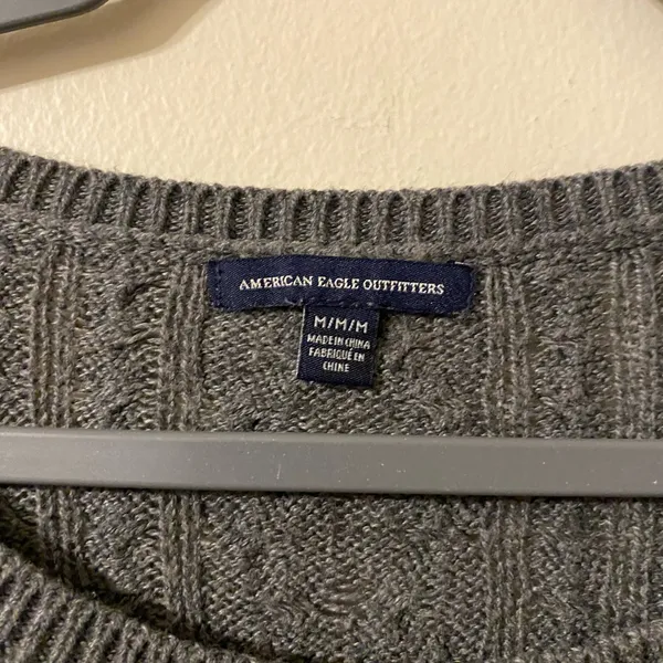Women’s Gray American Eagle Rib Knit Side Zipper Crewneck‎ Sweater Size Medium - Image 3