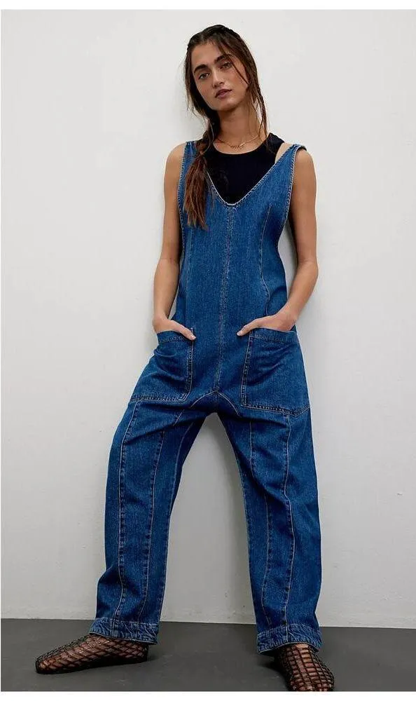 Free People High Roller Denim Jumpsuit Size XS - Image 3