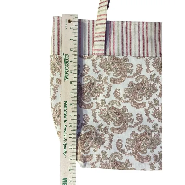 Fabric Tote Used Striped Paisley Gingham Red Beige Excellent Condition - Image 12