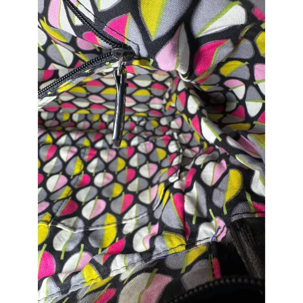 Vera Bradley Black Quilted Microfiber Tote‎ Bag Patent Trim Colorful Leaf Lining - Image 4