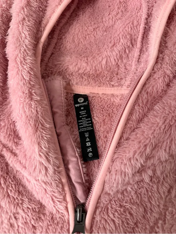 90 Degree By Reflex Plush Pink Hooded Zip Jacket Size M - Image 2