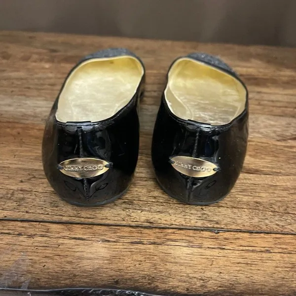 Jimmy Choo Black Patent Leather Silver Glitter Toe Ballet Flat Size 37.5 - Image 10