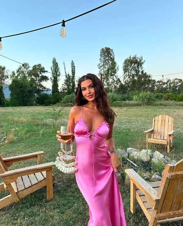 Zara long dress maxi hot pink satin lingerie evening party wedding holiday - Image 6