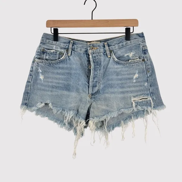 AGOLDE Womens Shorts Blue Denim Parker Vintage Cut Off Distressed Jean Size 28 - Image 2