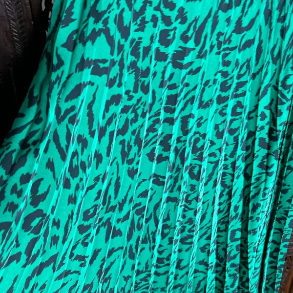 Banana Republic Midi Pleated Dress Green Satin Party Holiday Animal Print size M - Image 8
