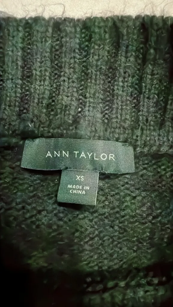 Ann Taylor Forest Green Chunky Knit Mock Neck Oversized Sweater Ribbed Trim XS - Image 2