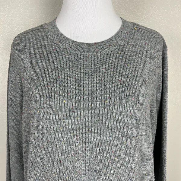 Loft Sweater Top‎ Women L Grey Speckled Ribbed Knit Crew Neck Preppy Lightweight - Image 3