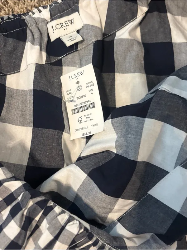 NWT J. Crew Gingham One Shoulder Blouse - Image 7