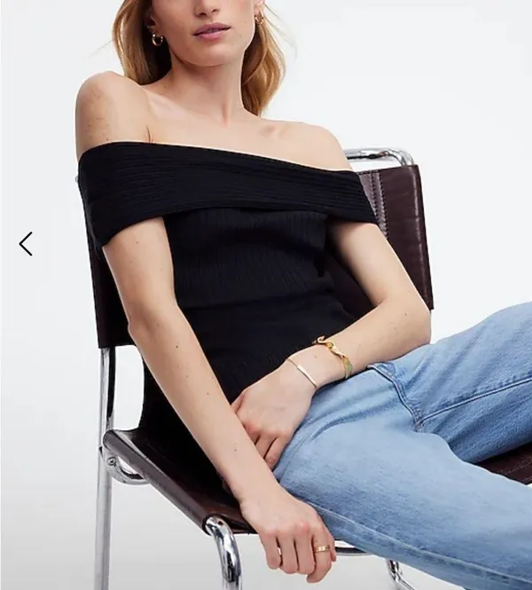 Madewell Black Ribbed Off Shoulder Top Medium - Image 2